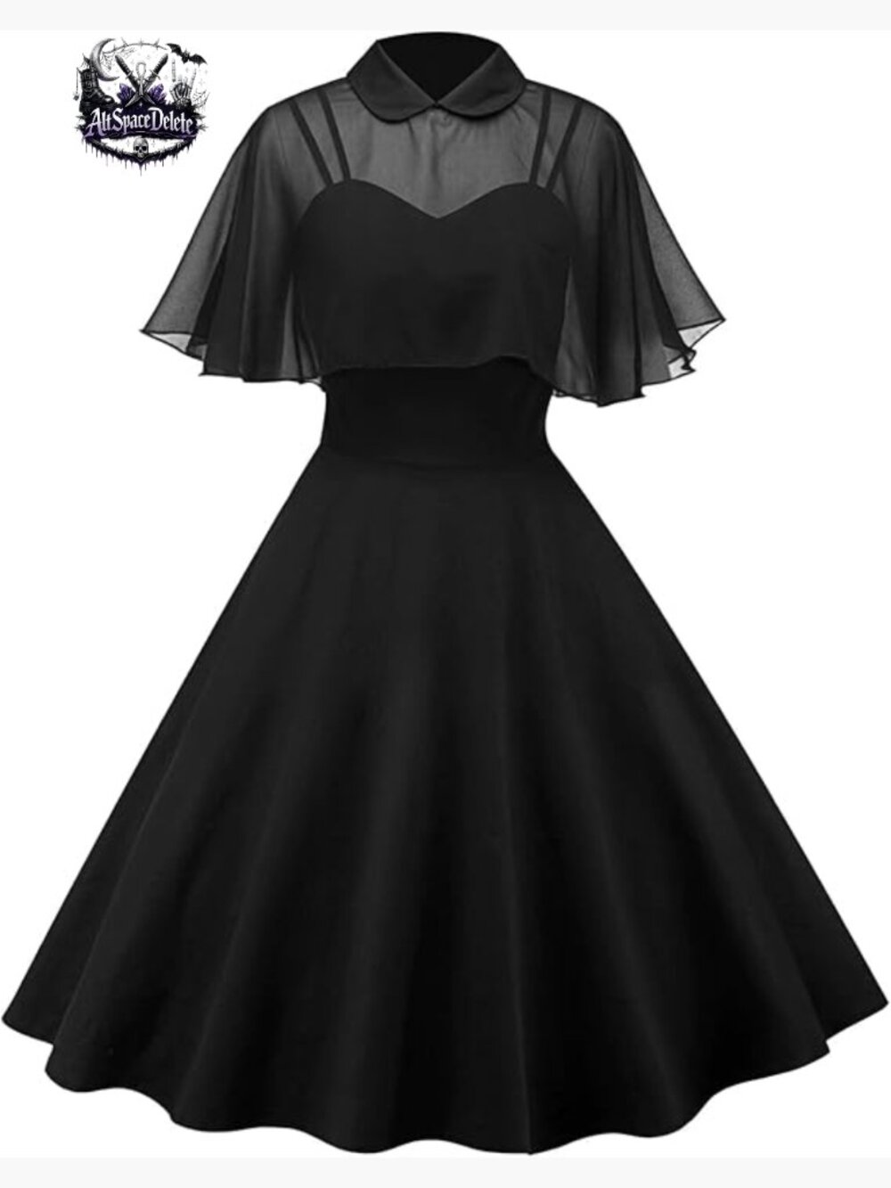 Vintage 1950s Gothic Swing Cocktail Dress with Chiffon Shawl